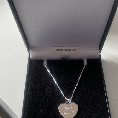 Sterling Silver Engraved Heart Pendant Necklace. Personalised - Etsy UK