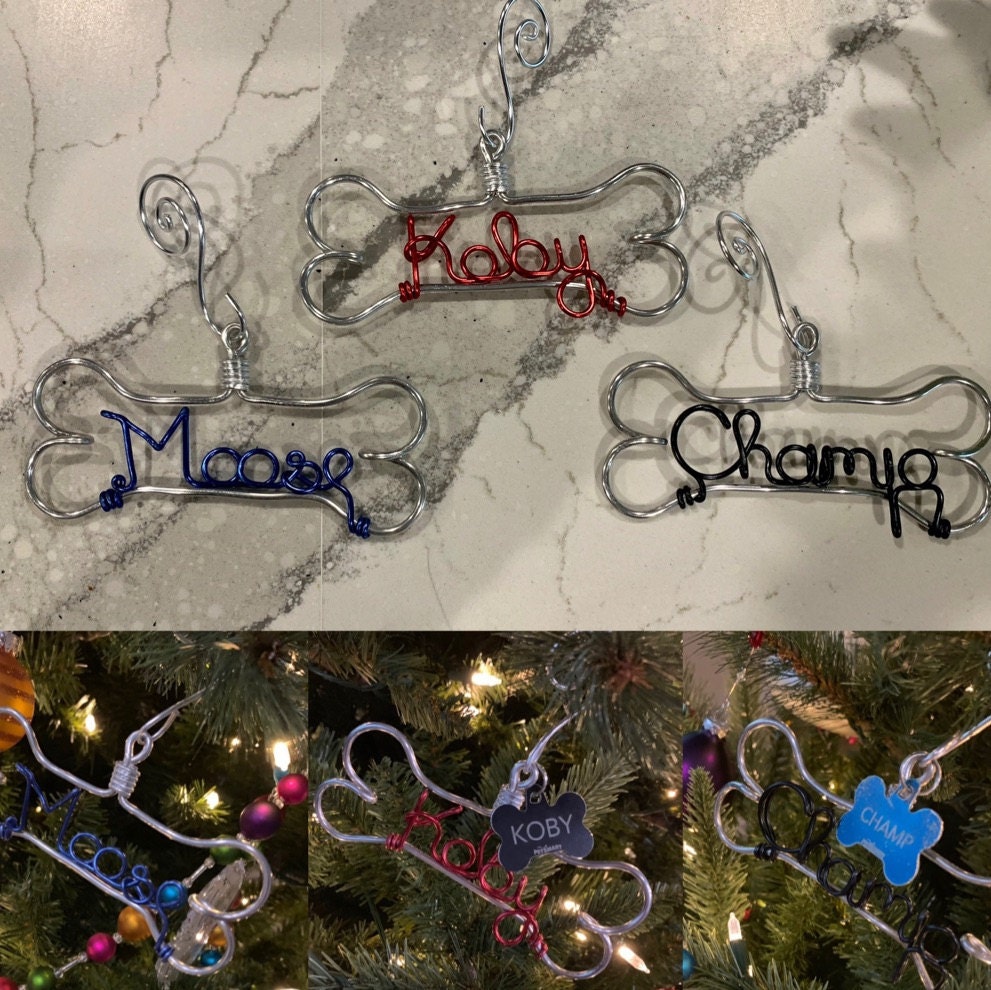 Personalized Pet Ornament - Handcrafted Wire Dog Bone with Pet&#39;s Name - Dog Christmas Gift, Unique Dog Ornament, Hand Shaped Wire Decor