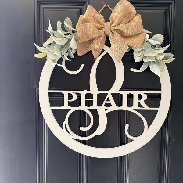 Last Name Door Sign Initial Wood Door Wreath Personalized Front Door ...
