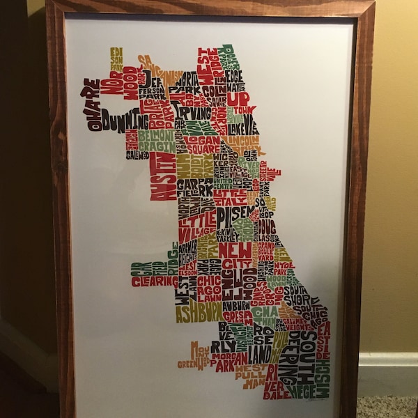 Chicago Neighborhood Map Art Print, Signed Print of My Original Hand ...