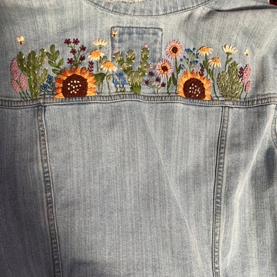 Floral Embroidery Pattern for Jeans Jacket, PDF Pattern, Digital ...