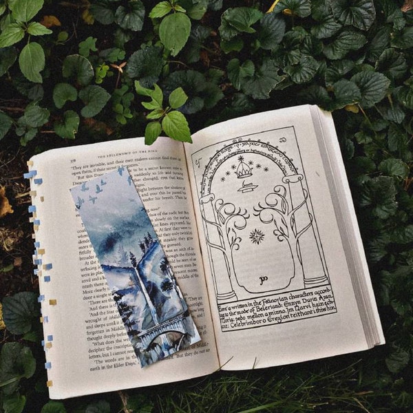 Elf Bridge Watercolor Bookmark, Blue Fantasy Reader Bookish Gift ...