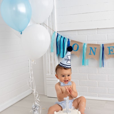 Boys Cake Smash Outfit - Fishing Party - Ofishally One - The Big One - Diaper Cover, Bow Tie & Hat - Shirt - Bobber - First 1st Birthday main image 1