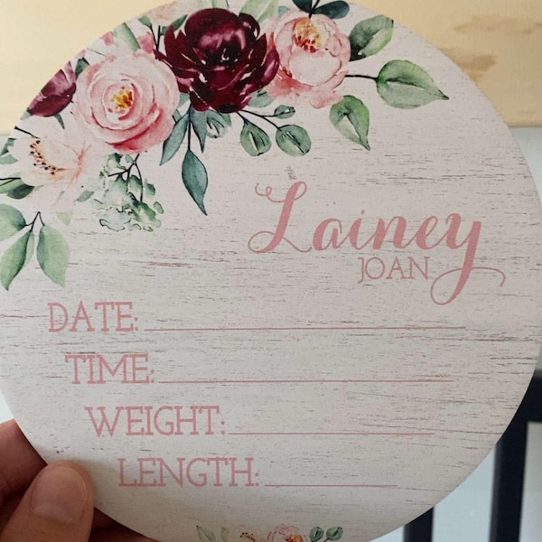 Birth Stats Round Wood Baby Name Sign Wooden Personalized Baby Name ...