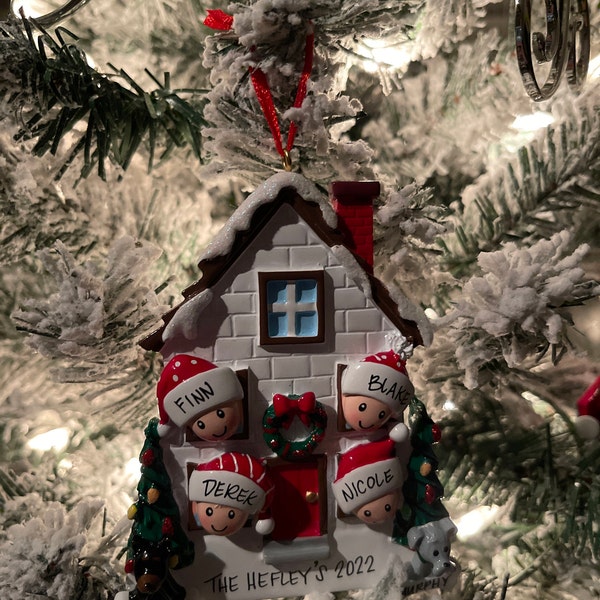 Personalized Family of 4 Home Ornament With 2 Dogs or Cats Added -4 ...