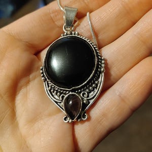 Pendentif En Argent 925 Et Agate Noire (onyx) Fait Main - Longueur 2,25 Pouces - Neuf