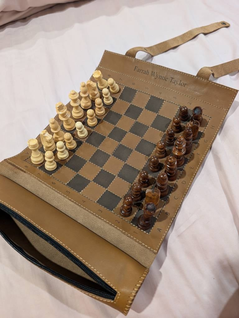Roll-up Leather Chess Set, Magnetic chess board,  Engraving Option, Perfect for Travel and Gifts