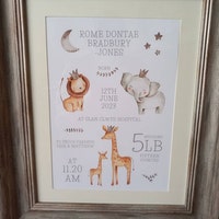 Personalised Safari Animals Print, Including Birth Details, New Baby ...