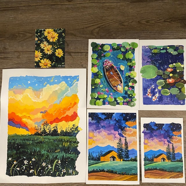 Gouache Painting - Rainbow Sky - Vibrant Cloud Art - Nature Gouache Painting - Rainbow Sky - Vibrant Cloud Art - Nature