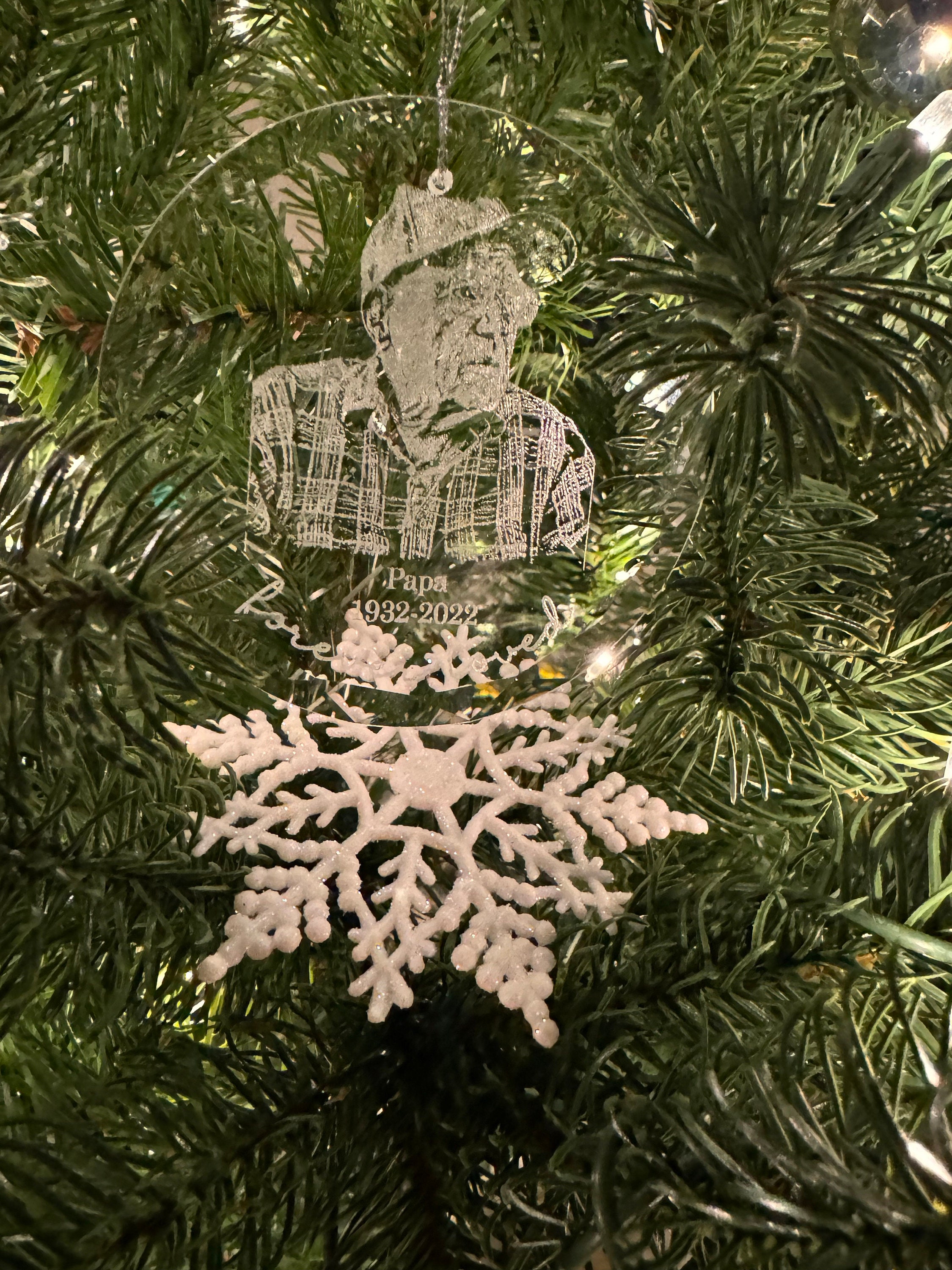 Personalized Memorial Crystal Ornament, Engraved Photo Christmas Ornament, Loss of Father Gift, Sympathy Gift, Remembrance Gift
