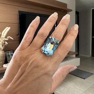 Bague Fantaisie Papillon - Cristal Bleu Aigue-marine - Taille Ajustable 45mm - Neuf Avec étiquettes