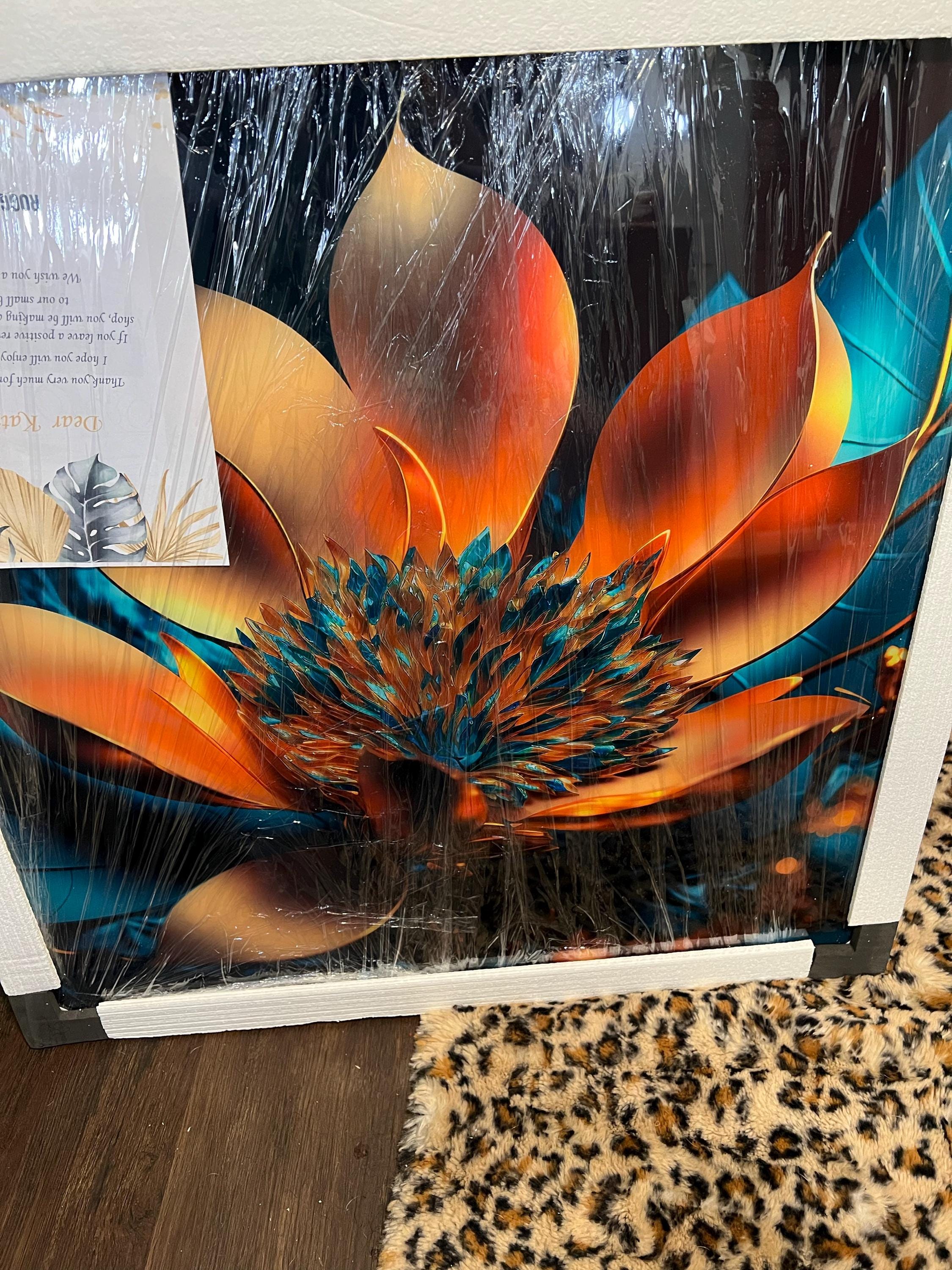 Tempered Glass Wall Art, Extra Large Wall Decor, Living Room Home Decor, Flowers Glass Painting, Decor for Bedroom, Housewarming Gift