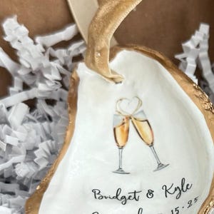 Clink Clink, Hooray Engagement Ornament, Wedding Ornaments, Oyster Shell Ornaments, Wedding Favors, Engagement Gifts, Bridesmaid Gifts