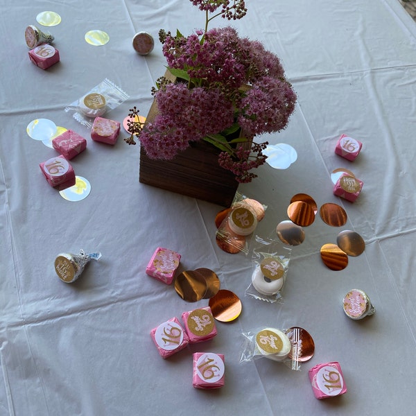 Pink and Gold Sweet 16 Party Favor Chocolate Kisses Stickers, Happy ...