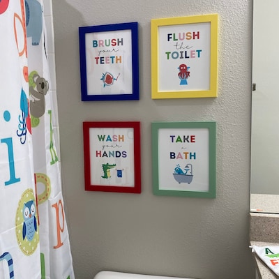 Kids Bathroom Art Set, Bathroom Wall Prints, Set of 4, Wash Your Hands ...