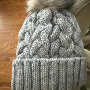 Fur Pom Pom Fleece Lined Beanie, Pom Pom Hat, Knit Beanie  display picture 1
