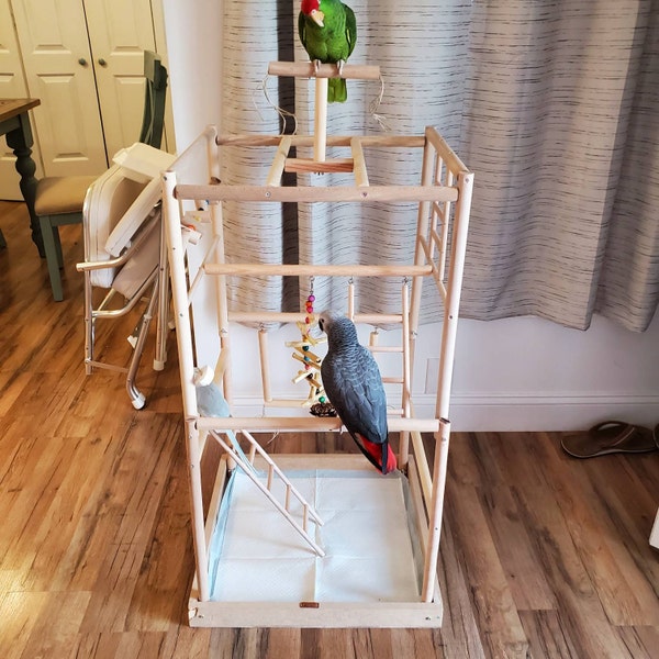 Picture of Large Parrot Playground: Solid Wood Perch Tree & Swing - Etsy