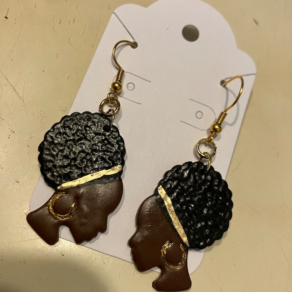 Black Afro Woman Earrings| Black Girl Hair Dangle Earrings| Ethnic ...