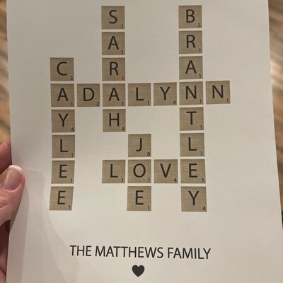 Personalized Family Name Sign, Crossword Scrabble Print, Custom Family ...