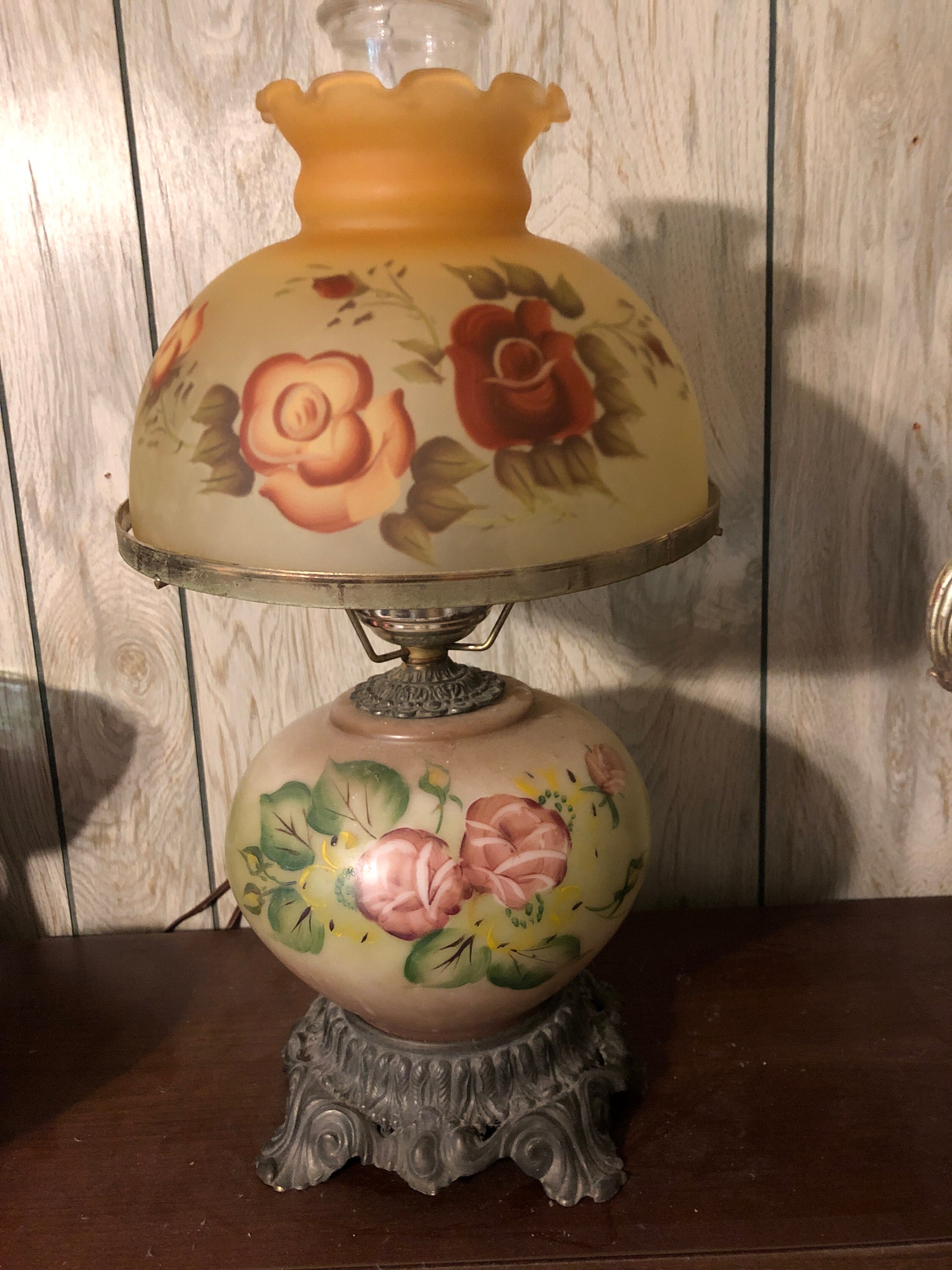 Stunning MidCentury Lamp Shade Satin Finish Hand Painted Flowers