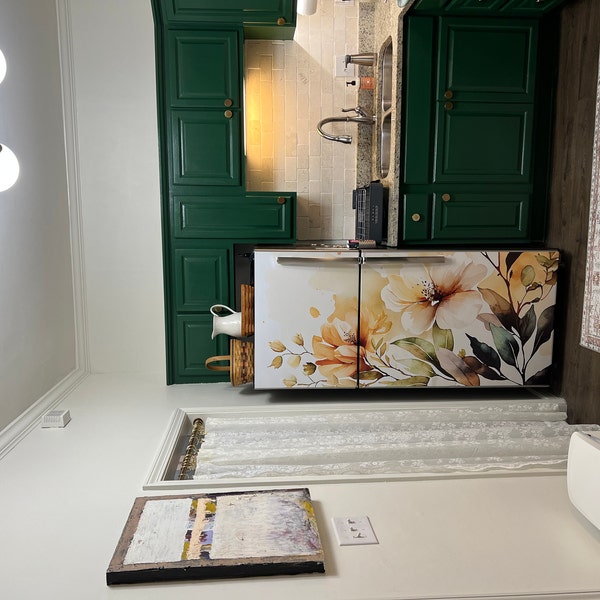 Fridge Wrap Floral Beige Refrigerator Wrap Vinyl Side by Side ...