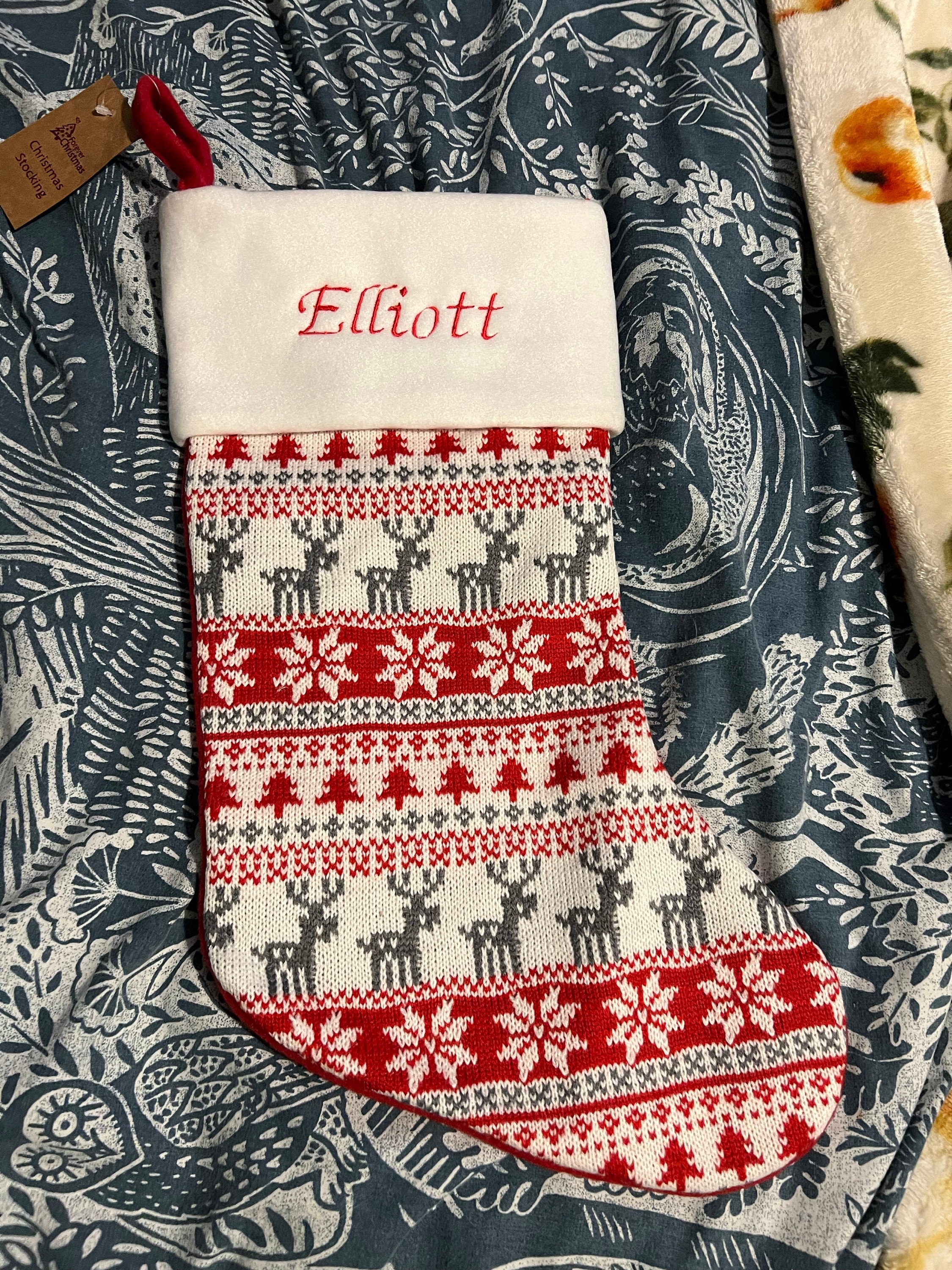 Fairisle Red Stocking - Personalized Christmas Stocking - Reindeer Stocking - Christmas Decor - Kids Christmas Stocking - Monogram Stocki