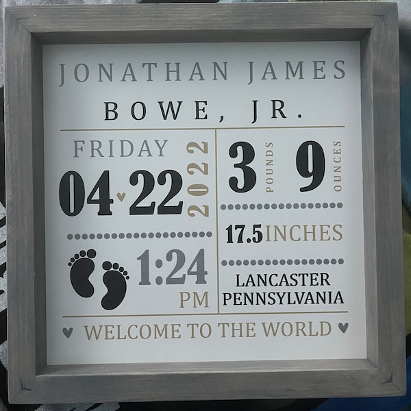 Birth Announcement Sign - Baby Birth Stats - Wood Frame Sign ...