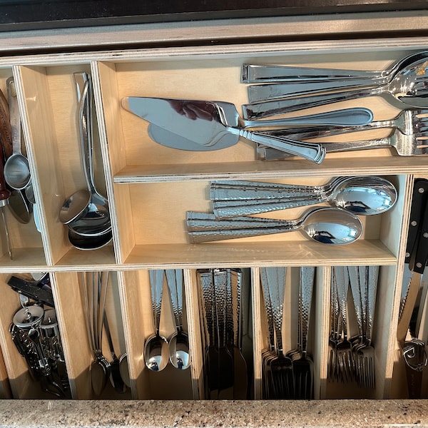 22-24 Inch Wide - Custom Baltic Birch Drawer Organizer, Silverware ...