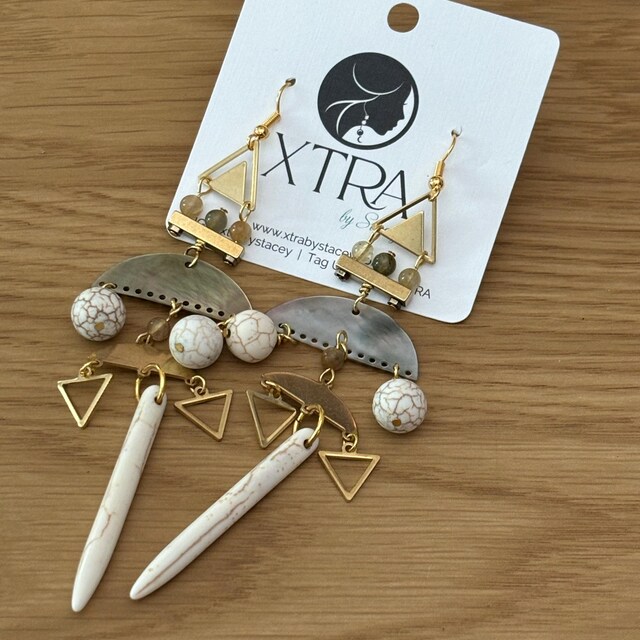 Long Bohemian Geometric Gemstone Earrings / Large Unique