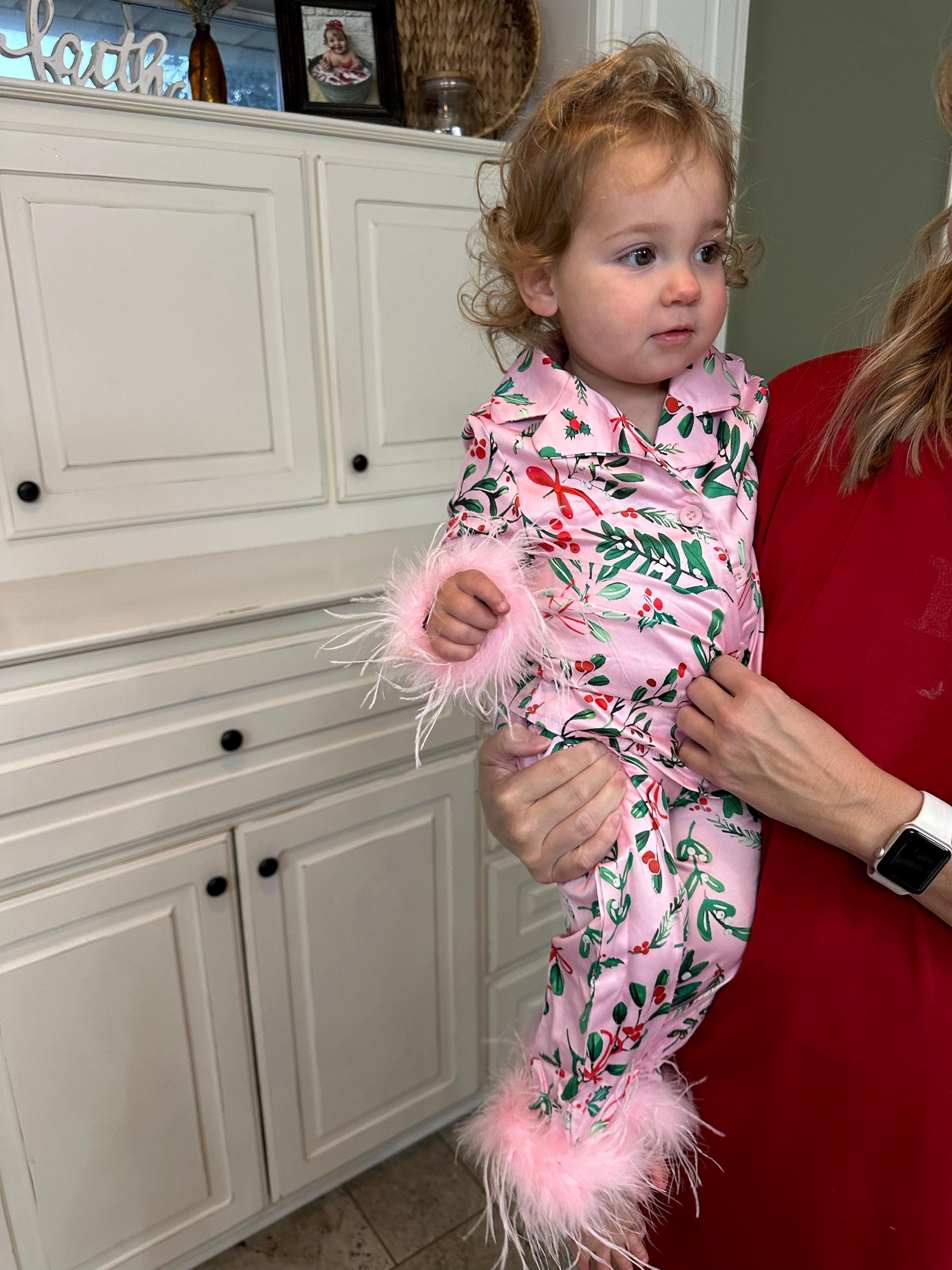 Mother Daughter Matching Christmas Pajamas | Silk Pjs Set | Christmas Pajamas Gifts | Xmas Gifts | Feathers Pajama | Silk Pajama Set