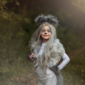 Grey Cat Wolf Furry Print Kids Costume Animal Activewear Halloween ...