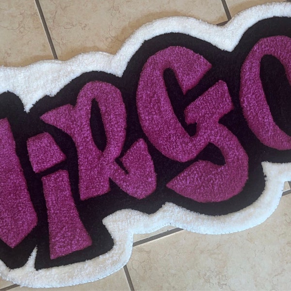 Virgo Rug Rats Customizable Virgo Zodiac Hand Tufted Rug, Horoscope Celestial Word ...