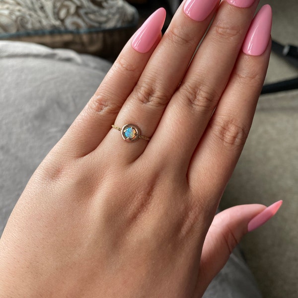 Opal Chain Ring, 14K Gold Genuine Australian Opal Ring, Gifts for Women ...