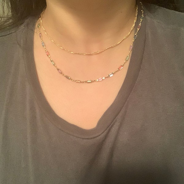 Multicolor Chain Necklace | 18k Gold Filled Necklace | Crystal Necklace ...