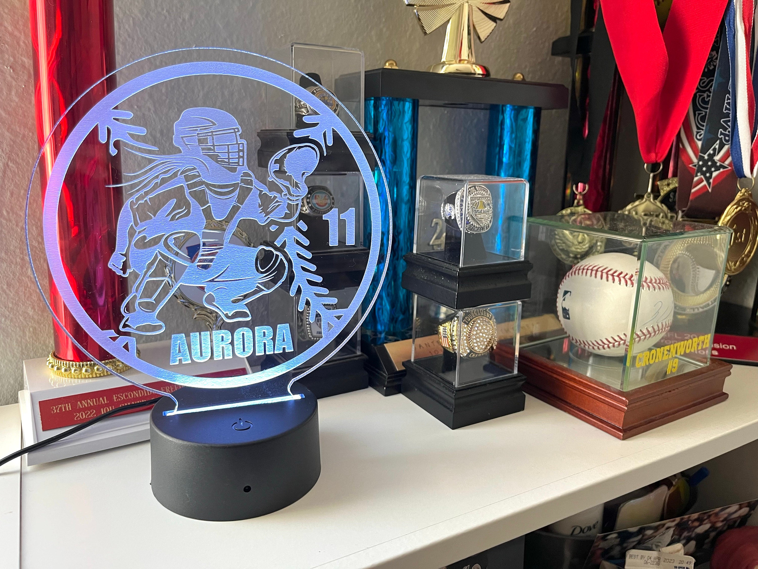 Softball Player Night Light, Large Softball Catcher, Personalized, 16 Colors with Remote Control, softball gift, softball player gift