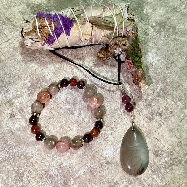 AWNL Sterling Silver Skull Double Bead Bracelet – Natural Gemstones (Dumortierite, Volcanic Stone) For Men - View #5