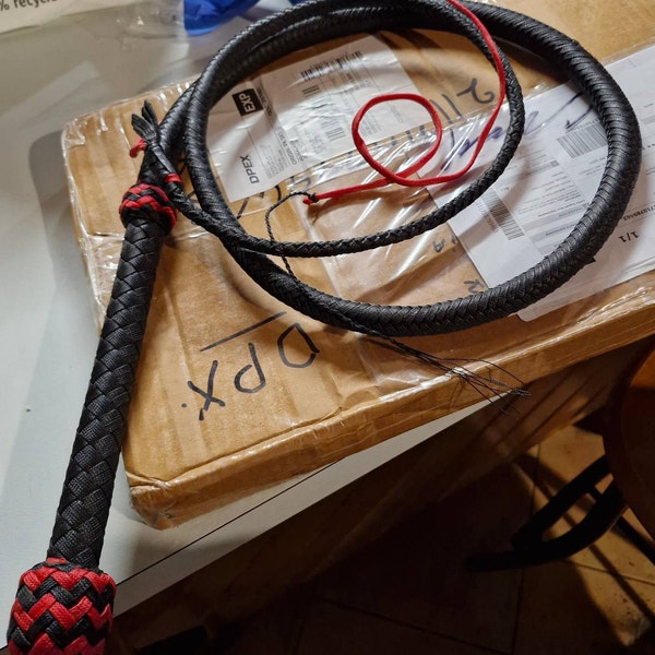 8' 16 Plait Kangaroo Hide Leather Bullwhip For Equestrian Use - Indiana