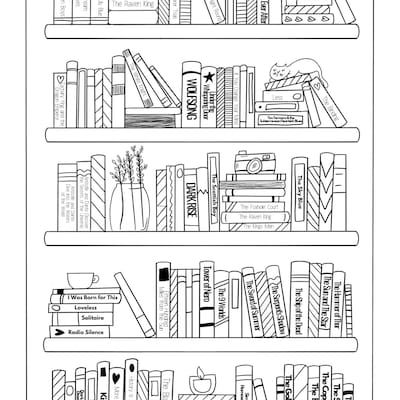 Printable Colouring Bookshelf Bookmarks, Digital Bookmarks With ...