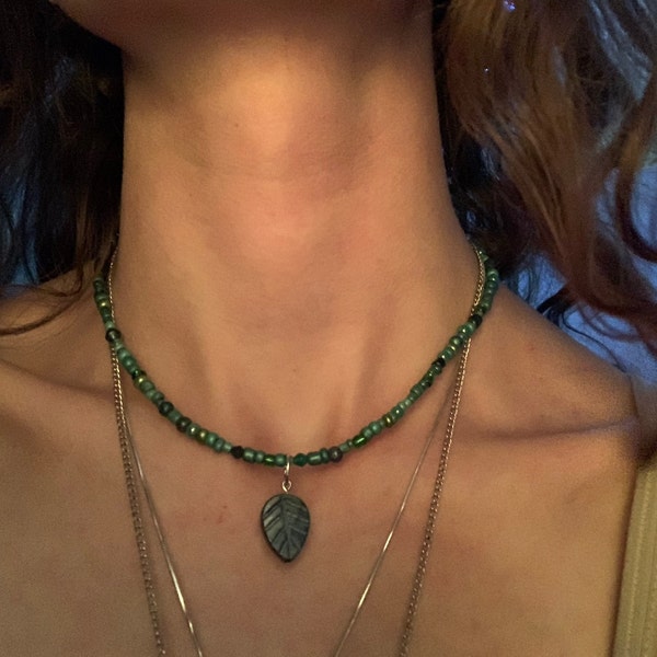 Green Beaded Choker with Charms main image 1