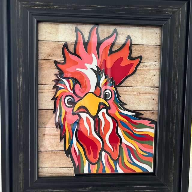 Peeking Rooster 3D Layered SVG for Cardstock/ Colorful Chicken