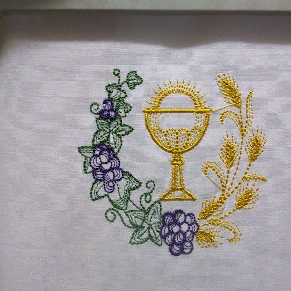 Eucharist Embroidery Design – Catholic Communion Grape Bread Wheat ...
