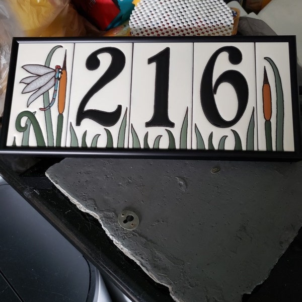 Dragonfly House Numbers Set - Address Ceramic Tiles Framed Set - Etsy