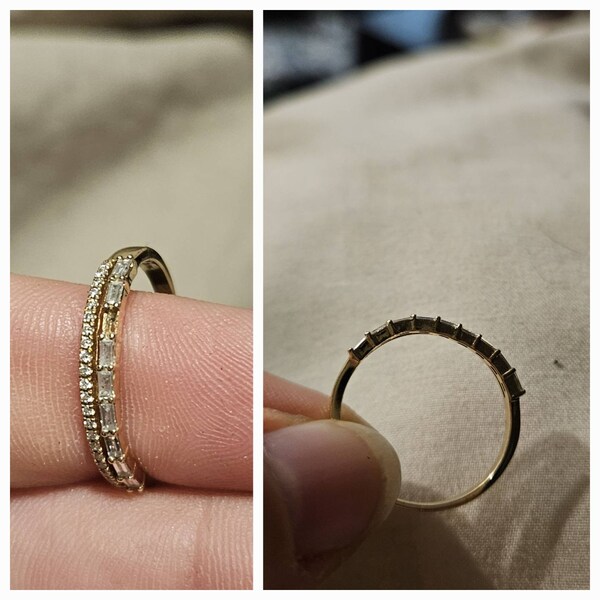Baguette and Round Diamond Double Row Micro Pave Ring in 14K Solid Gold ...