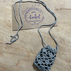 Crystal Pouch Necklace, Black, Interchangeable Stone Holder, Crochet  Medicine Bag 