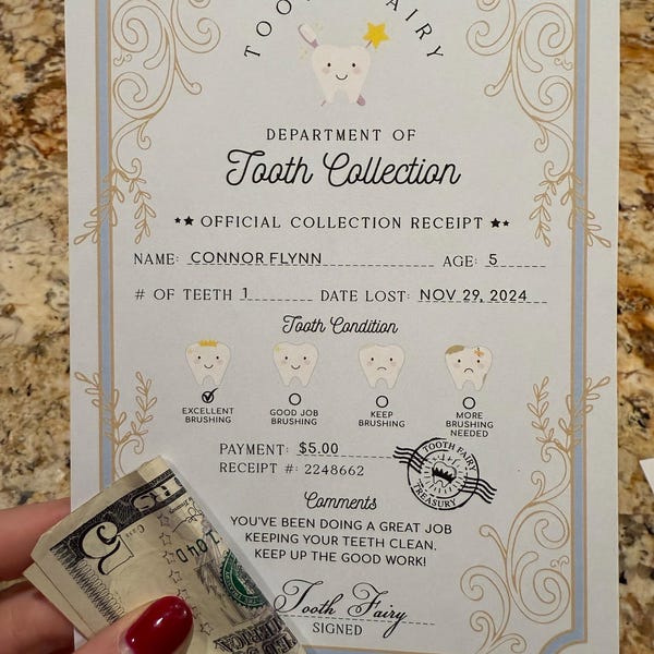 Printable Tooth Fairy Letter & Receipt, Lost Tooth Note - Etsy Australia