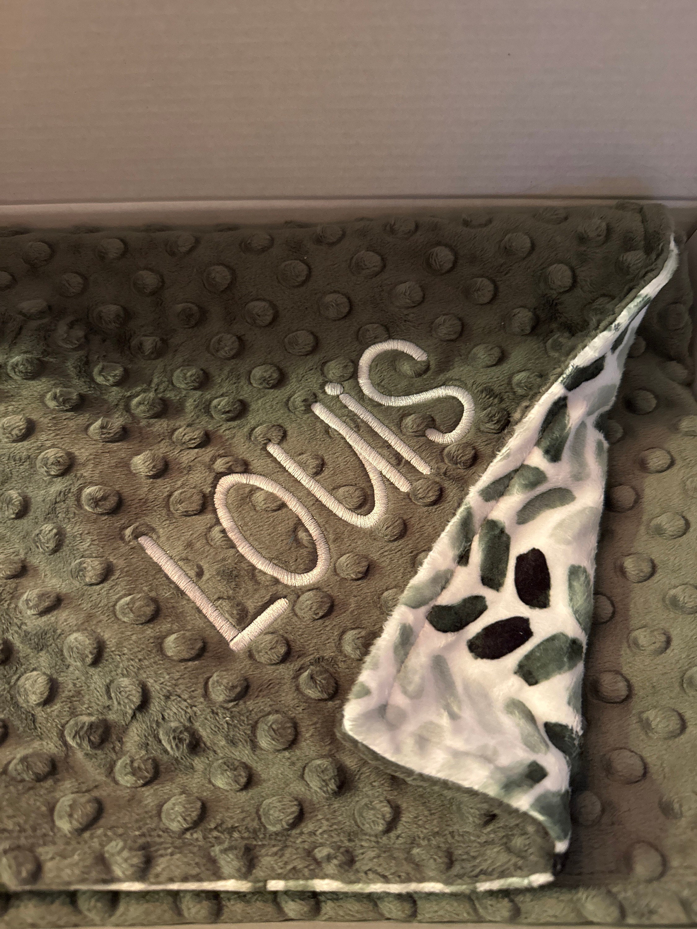 Personalized Blanket for Baby Boy, Green Minky Blanket with Name, Name Baby Shower Gift, Embroidered Minky Blanket for Newborn