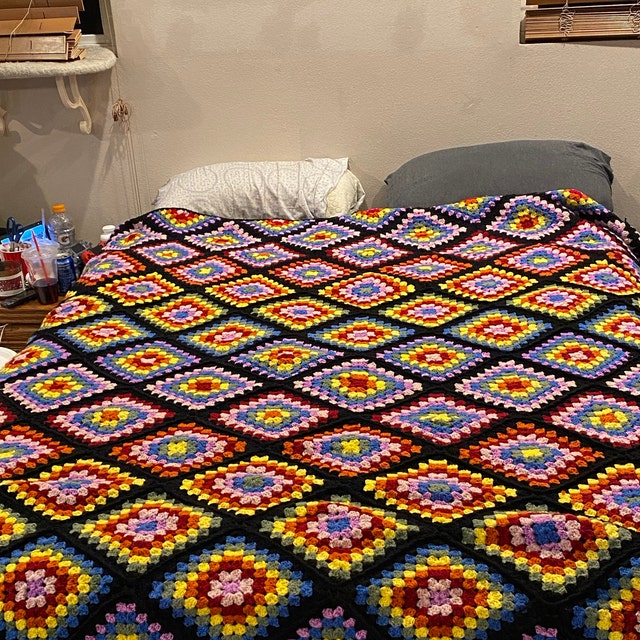 かぎ針編みのパターン グラニースクエアブランケット、斜め、かぎ針