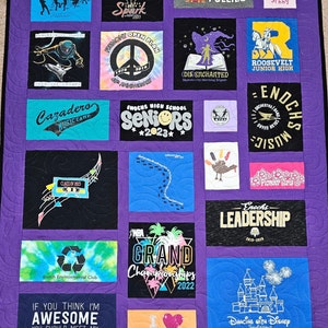 Mosaic T-shirt Quilt W/fabric in Between the T-shirt Squares. - Etsy