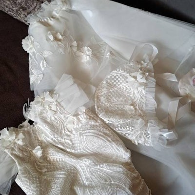 Baby Christening Bodysuit, Tulle White Christening Gown With Removable ...