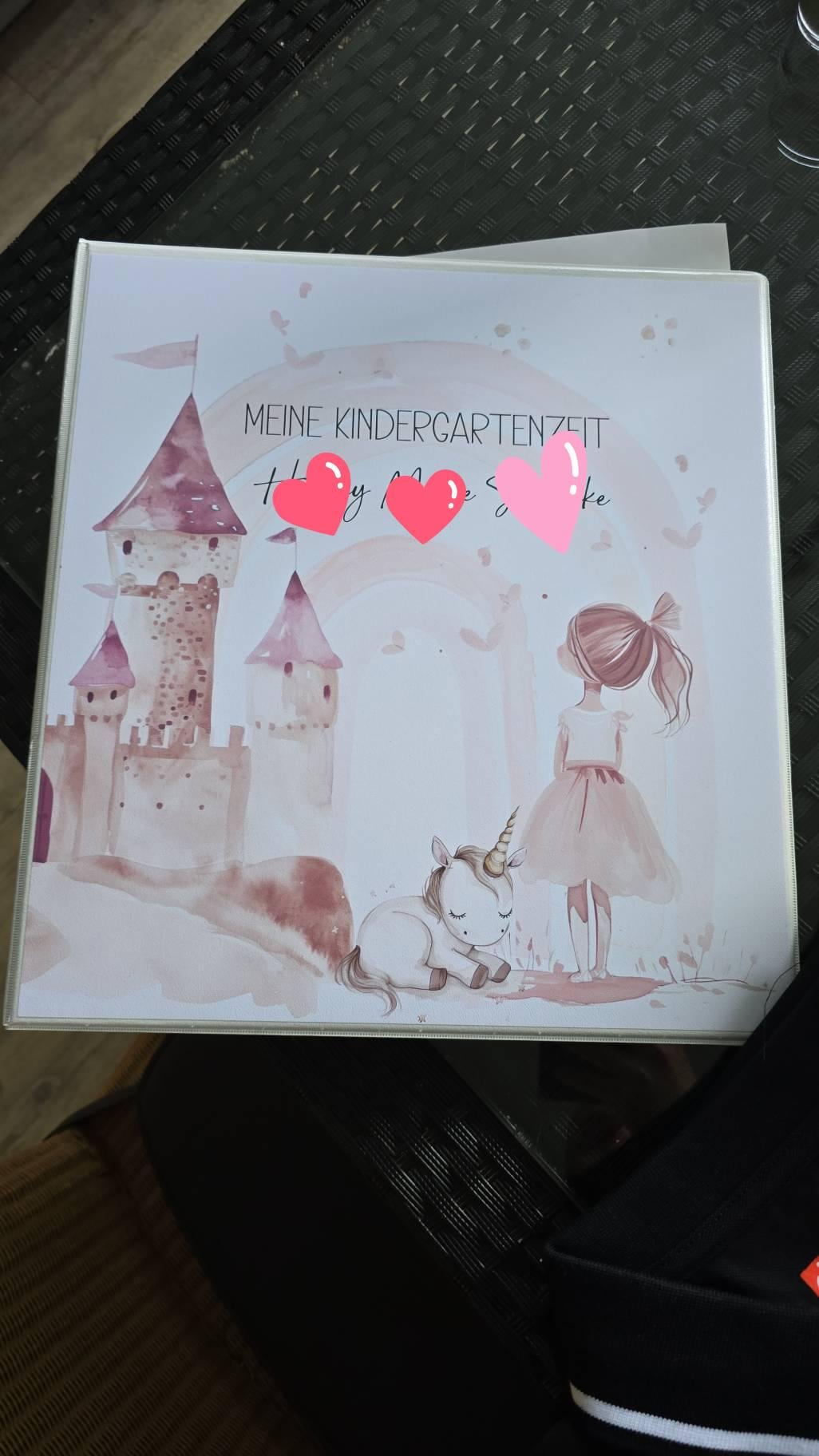 Kindergarten Ordner PRINZESSIN EINHORN personalisiert mit Namen / Sammelmappe Ringordner für Krippe Schule Kita oder Kindergarten